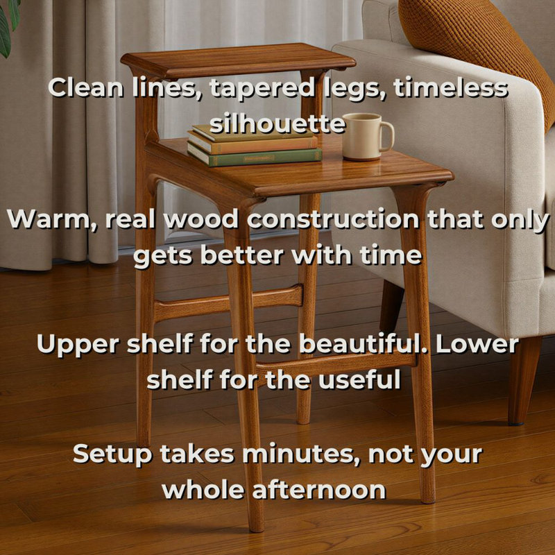 Mid-Century Modern Tiered Chairside End Table, Cinnamon