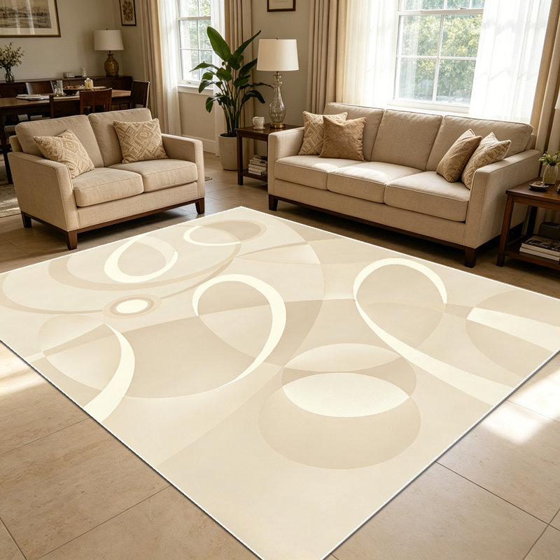 1PC Neutral Beige Minimalist Geometric Loop Swirl area rugs for Living Room, Soft and Comfortable, Suitable for all seasons, easy-to-maintain, machine washable Indoor floor mat, Under Table Farmhouse suitable for dining room, bedroom, home office,