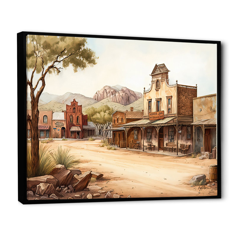 «Large Wild West Arizona Town III», impression sur toile, H 12 po x l 20 po x P 1 po, Toile avec cadre flottant noir