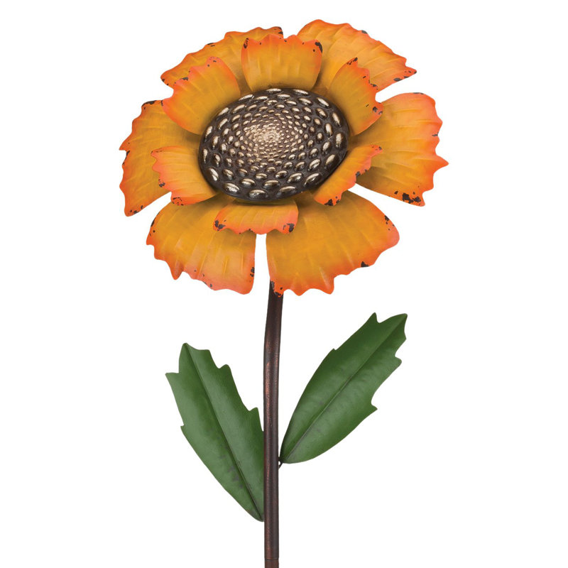 Piquet de jardin décoratif en métal 46 po avec finition vibrante résistante aux intempéries et piquet de sol robuste - tournesol