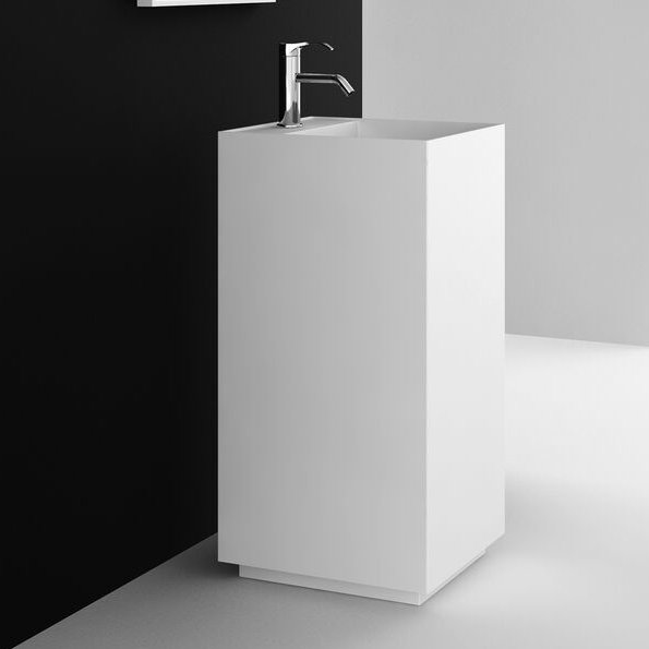Square Pedestal Bathroom Sink with Overflow, White