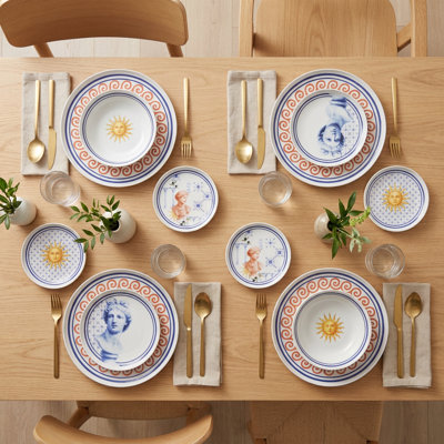 Service de table Greco-Roman Revival Blue & Terracotta Porcelain (service de 12 pièces pour 4 personnes)
