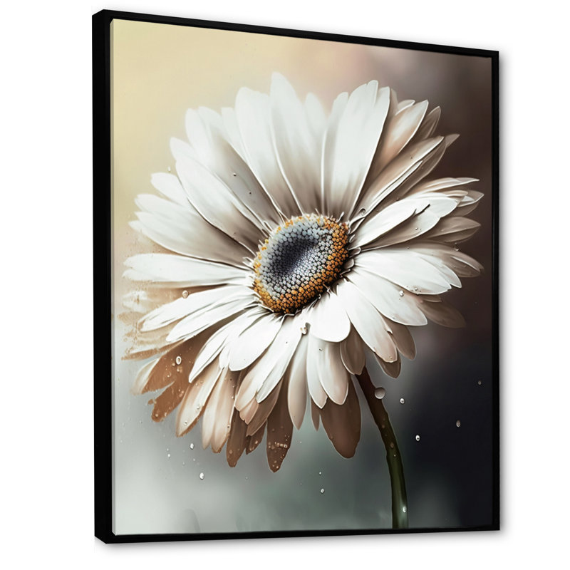 «White Gerbera Flowers II», reproduction sur toile, L 12 po x H 20 po, Toile avec cadre flottant noir