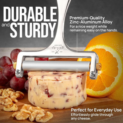 Zulay Kitchen Wire Cheese Slicer with Adjustable Thickness Stainless Steel - 2 Extra Wires Included