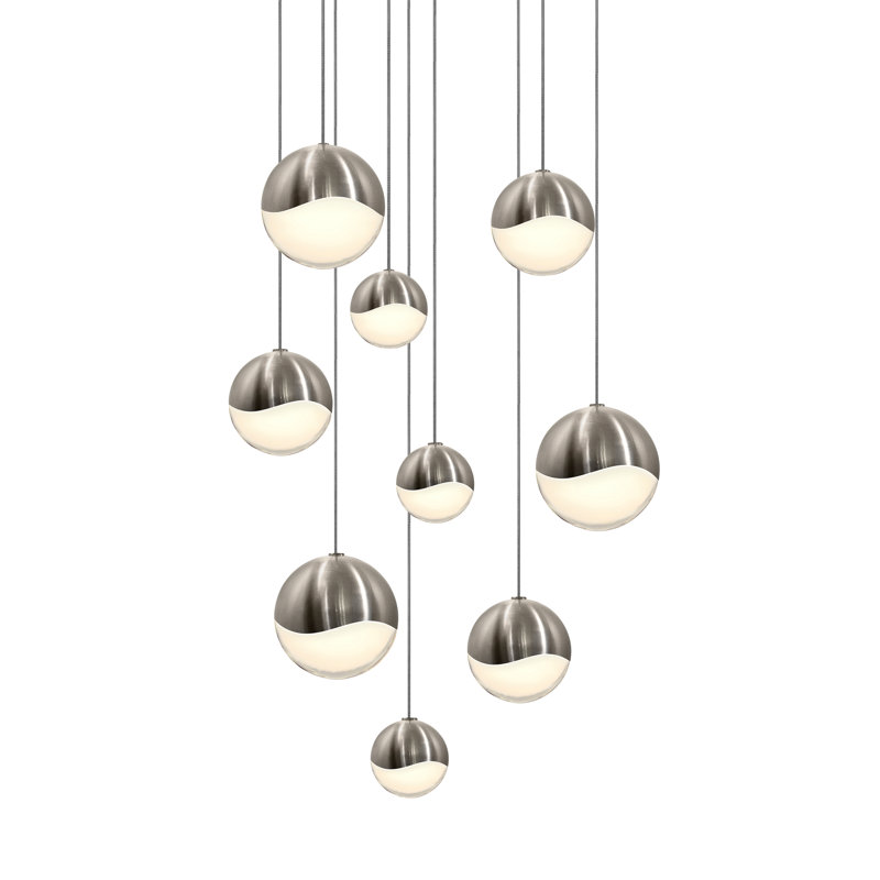 Grapes 9 - Light LED Pendant, 2.5" H x 12.5" W x 12.5" D, Satin Nickel, White 