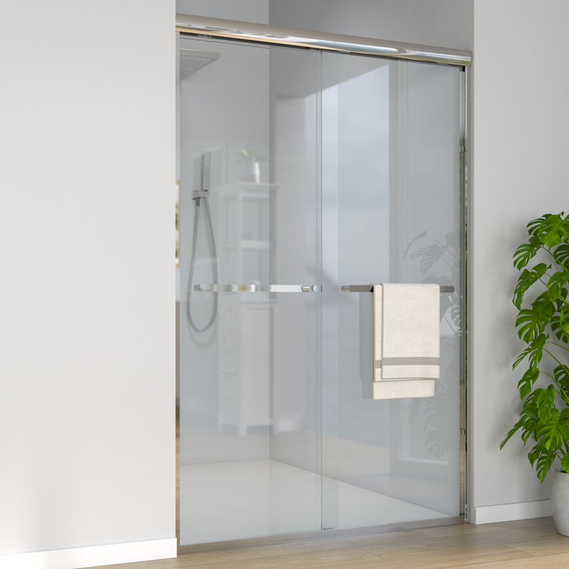 60 in. W x 72 in. H Bypass Semi-Frameless Shower Door with Magnetic Catch and Header, Chrome