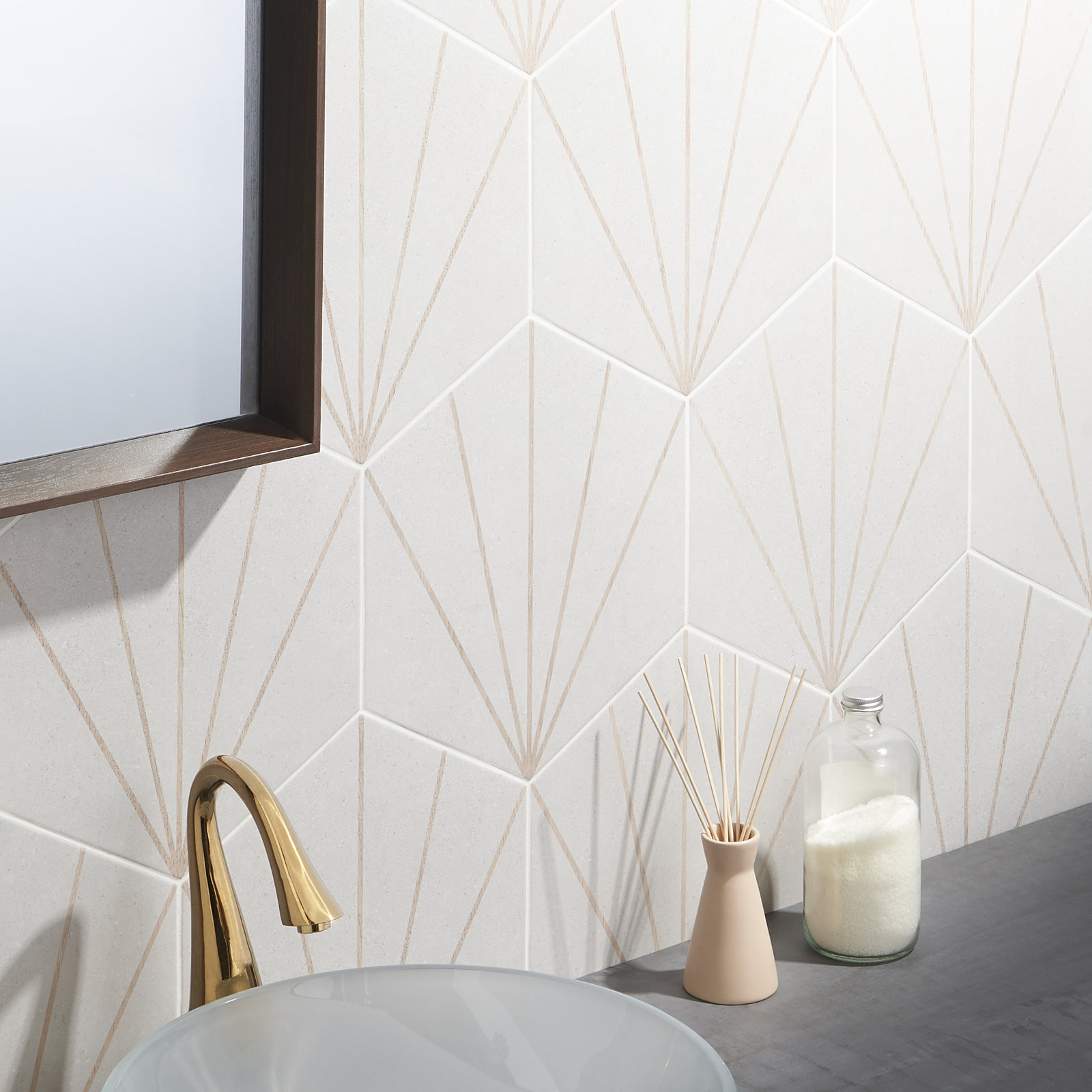 Arbor Hex Beams 13" x 15" Porcelain Tile, White