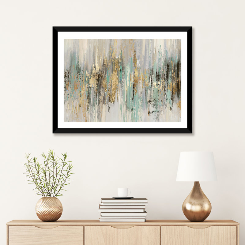 «Dripping Gold I» par Tom Reeves - reproduction imprimée, H 24 po x l 32 po, Papier dans un cadre photo, Noir