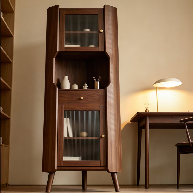 Cave à vin d'angle en bois massif écologique brun de 50 cm (19,69 po) avec vitres