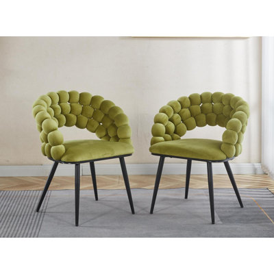 Modern Upholstered Armchair Dining chair With Iron Tube Legs Set Of 2