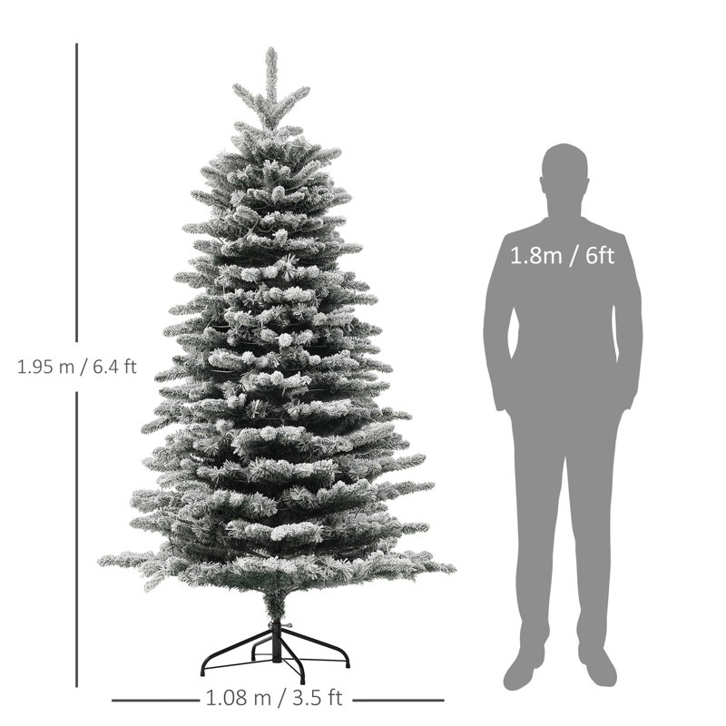 6.5/7.5FT Pre-Lit Snow Flocked Artificial Hinged Christmas Tree With LED Lights