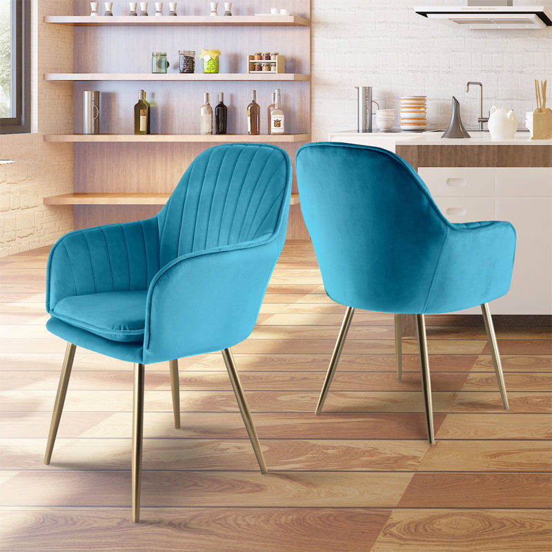 Taraji 46cm H Velvet Upholstered Metal Armchair, Gold, Teal