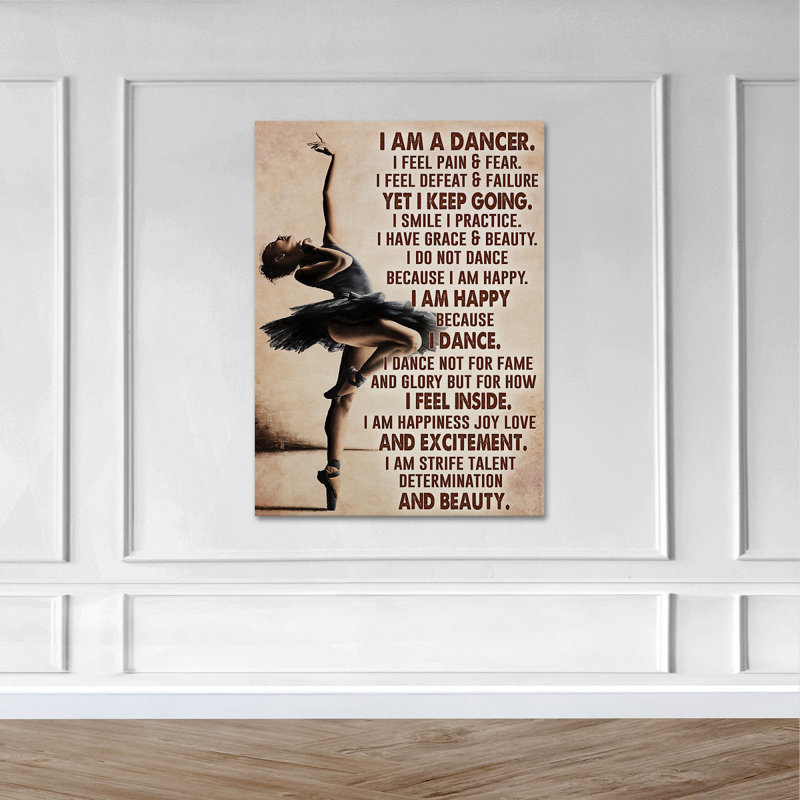 «Girl Dancing In Black Dress on Brown», art textuel sur toile tendue, H 20 po x l 16 po x P 2 po