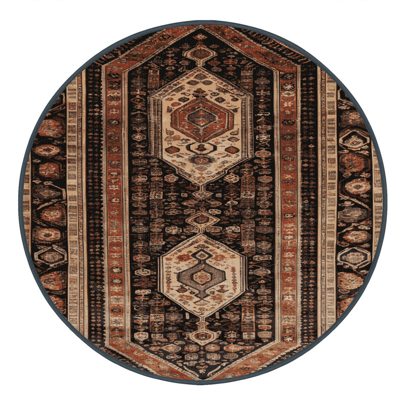 Machine Washable Turkish Brown Area Rug, Round 3'