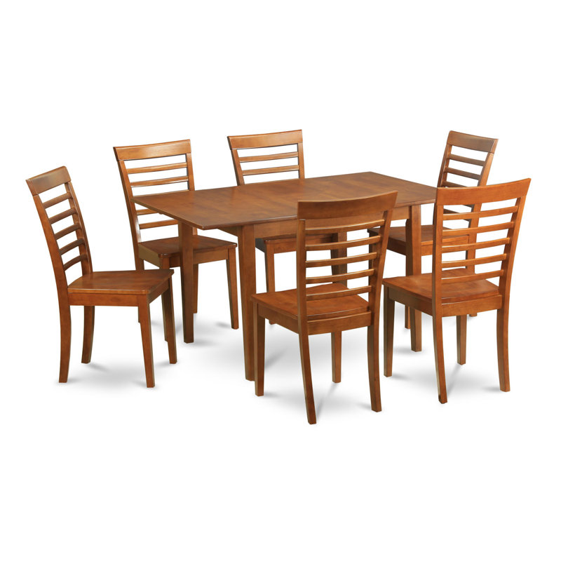 7 Piece Dining Set Consist of a Rectangle Dining Room Table with Butterfly Leaf and 6 Kitchen Chairs, Saddle Brown