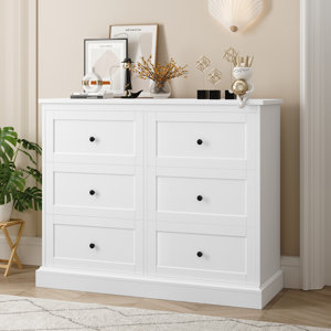 Alffi 6 Drawer 42.51" W Double Dresser, Wood Storage Dresser, Modern White Dresser