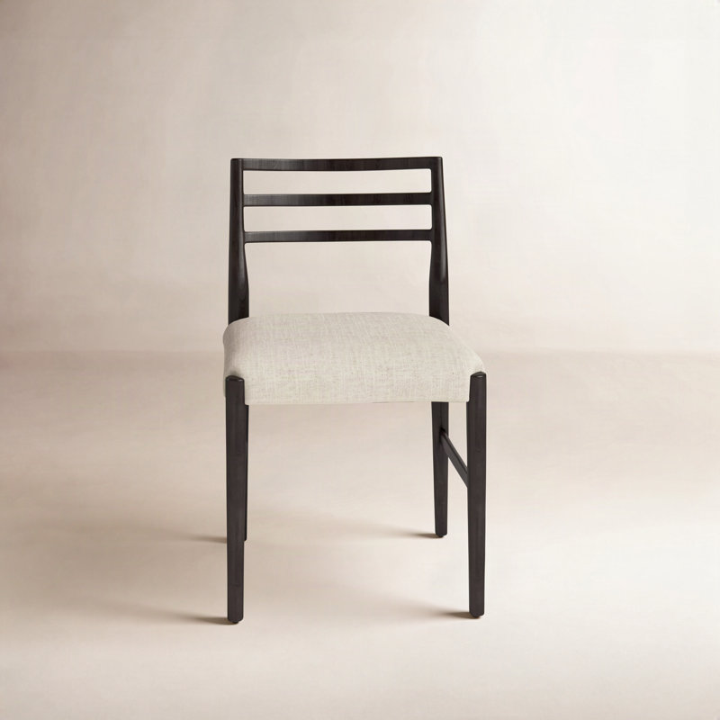 Lindyn 18.9'' H Upholstered Side Chair, Ivory Cotton/Polyester Blend/Viscose, Scrubbed Oak Black