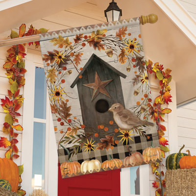 Primitive Fall Birdhouse House Flag