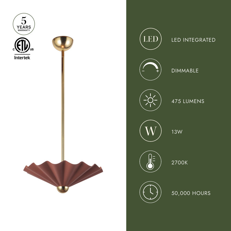 Furrow 16-in Red dimmable LED Pendant, 16-in, Pink