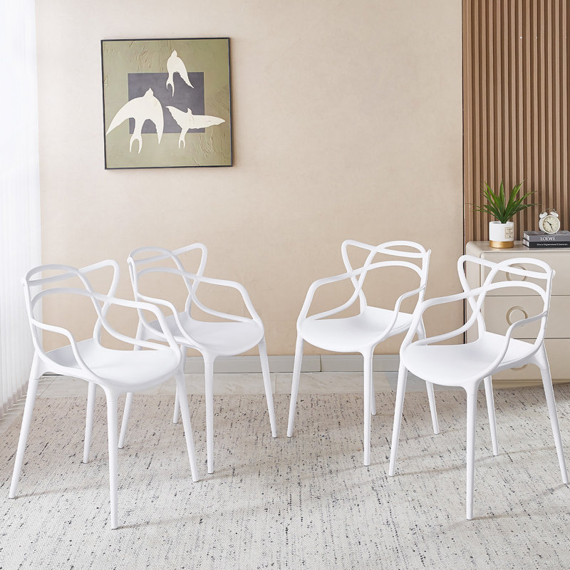 Chaise de salle à manger en plastique 4 pièces, Blanc