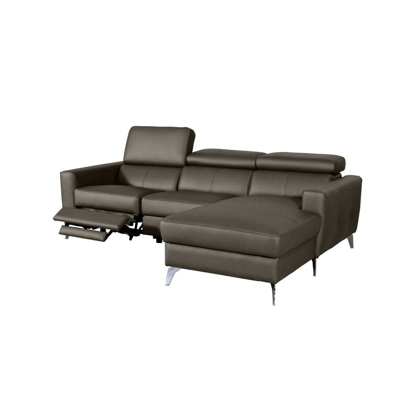 Amorian Leather Reclining Corner Sofa, Right Hand Facing, Mud