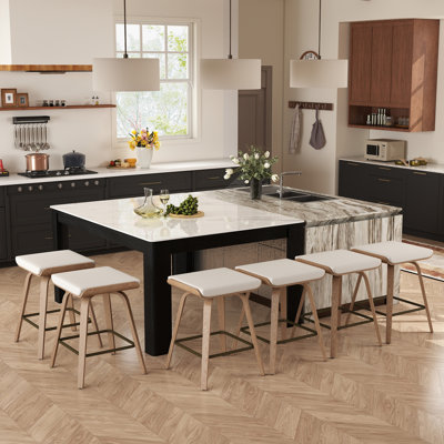 Tabouret de bar moderne rembourré avec structure en bois, tabouret de bar à hauteur de comptoir pour îlot de cuisine, café