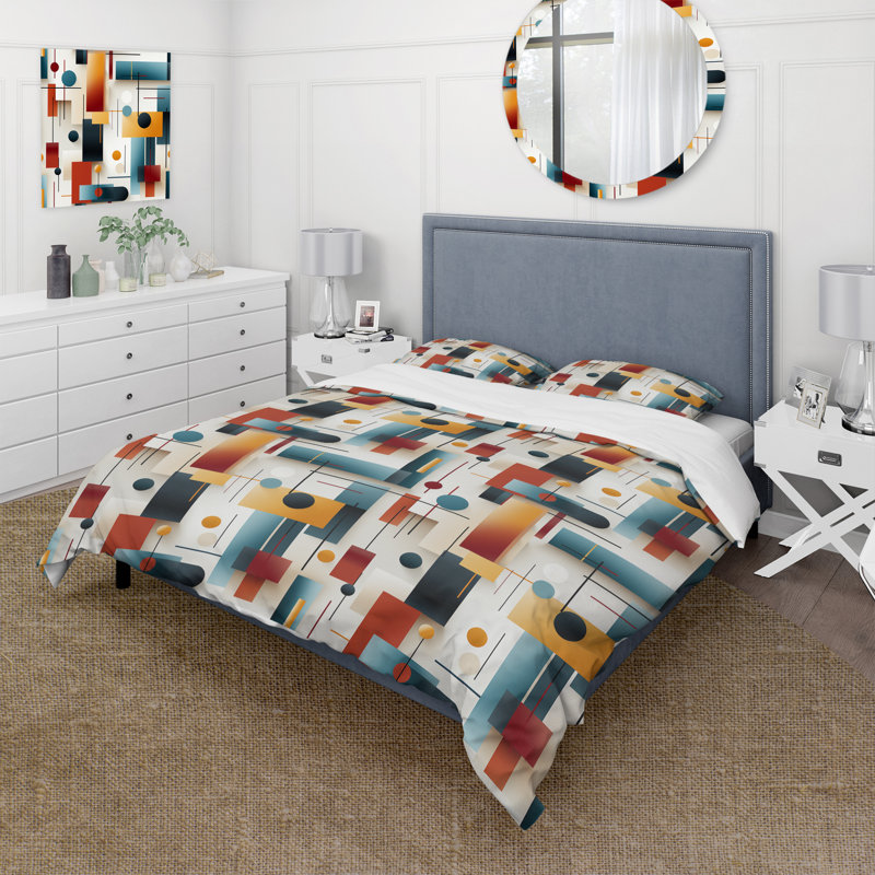 Ensemble de housse de couette classique Classic Cubic Motif - jaune, Housse de couette pour grand lit et 2 taies décor
