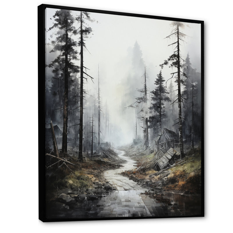 Méandre sur la route Thorugh Forest - route, art mural sur toile, H 40 po x l 30 po x P 1,5 po, Cadre flottant noir