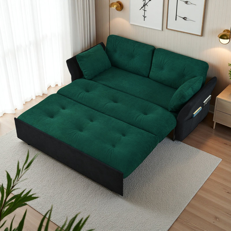 Canapé-lit convertible convertible grand lit, canapé-lit convertible 3-en-1 avec coussins épais et rangement latéral, canapé-lit multifonctionnel en chenille pour le salon, la chambre à coucher, l’appartement, le bureau