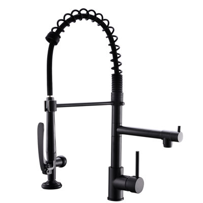 Hot And Cold Kitchen Faucet With Pull Down Feature - Black Nickel, Brass Body, 360 Rotation, Modern Sink In Nickel Single Handle, Supply, , Fixture