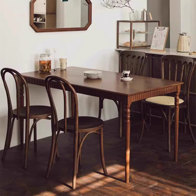 Nut-Brown Rectangular Solid Wood Dining Table