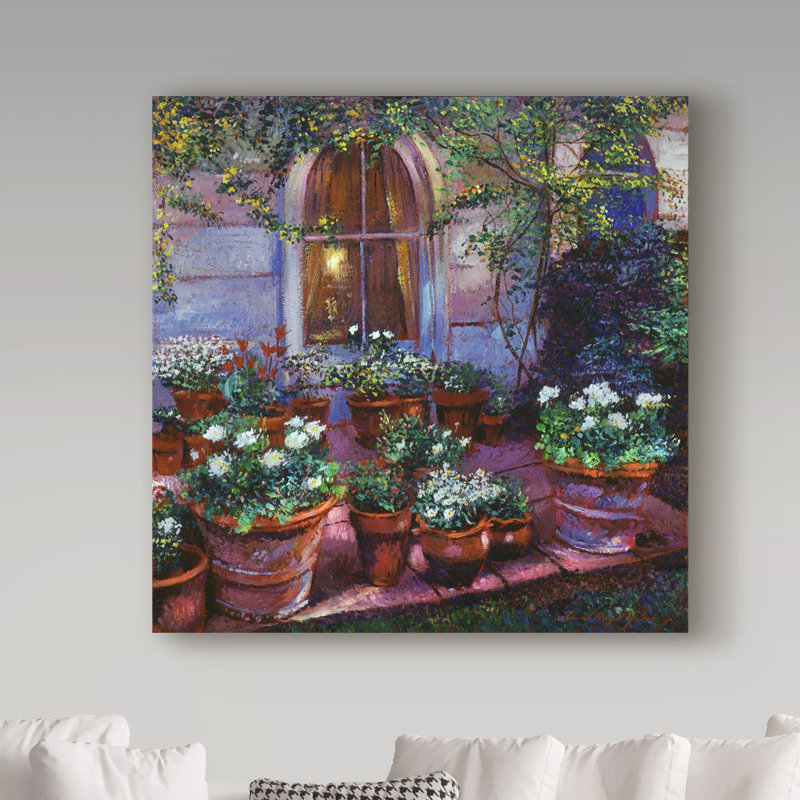 « soirée patio jardin », reproduction de peinture à l’acrylique sur toile tendue, H 18 po x l 18 po
