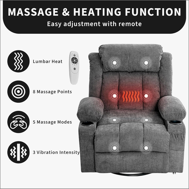 Fauteuil inclinable à bascule avec chauffeur et pivotant sur 360 ° Rocker, Gris