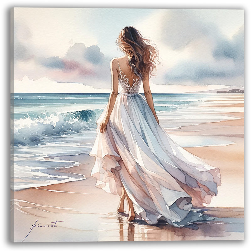 " Seaside Elegance: Breezy Beach Gown ", 30" H x 30" W x 1.5" D