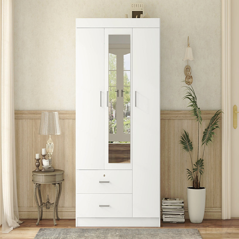 3-Door Mirror Wardrobe With Shelves, White