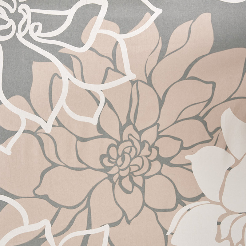 Lola 100% Cotton Floral Printed Single Shower Curtain, 72" x 72", Gray/Peach