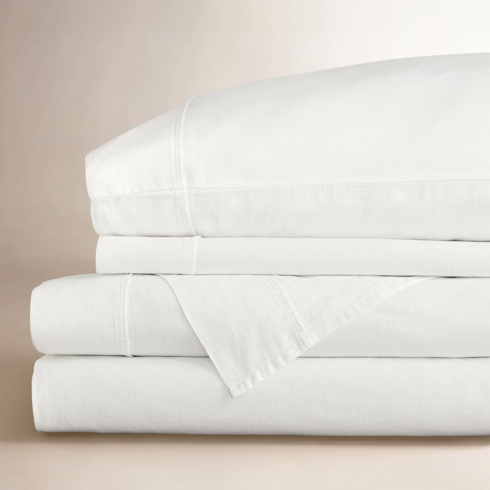 Jeffen Linen Blend Sheet Set, White, King Sheet Set + 1 Fitted Sheet + 2 Pillowcases