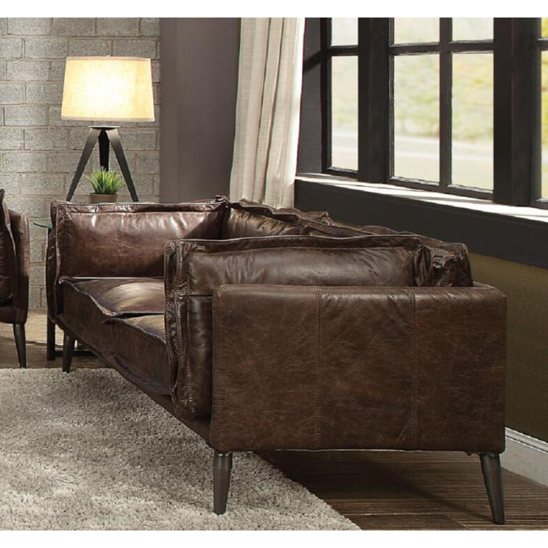 Canapé à accoudoirs matelassé couleur chocolat vieilli, H 30 po x l 71 po x P 34 po
