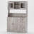 67" Tall Freestanding Kitchen Pantry Cabinet with Countertop – 3 Drawers, Microwave Shelf, Glass Doors, LED Lights, Coffee Bar Buffet Hutch – Washed Ash Finish