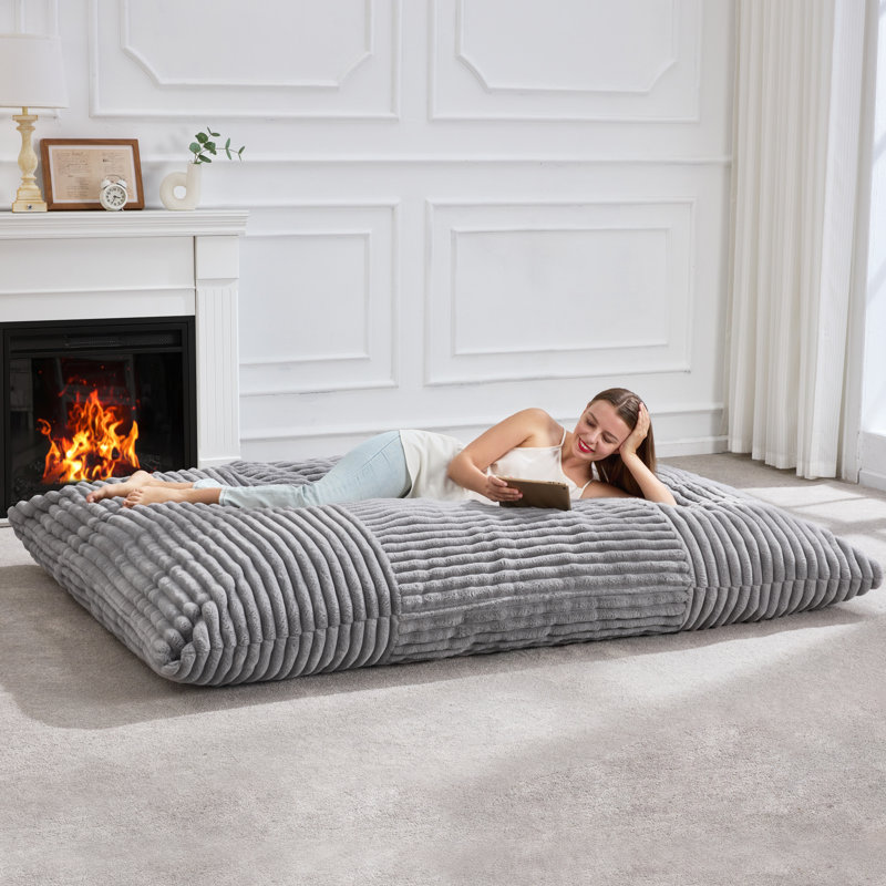   Fauteuil à billes 3-en-1 convertible en velours côtelé pour adultes, Bande, NOUVEAU 62-620-GRIS