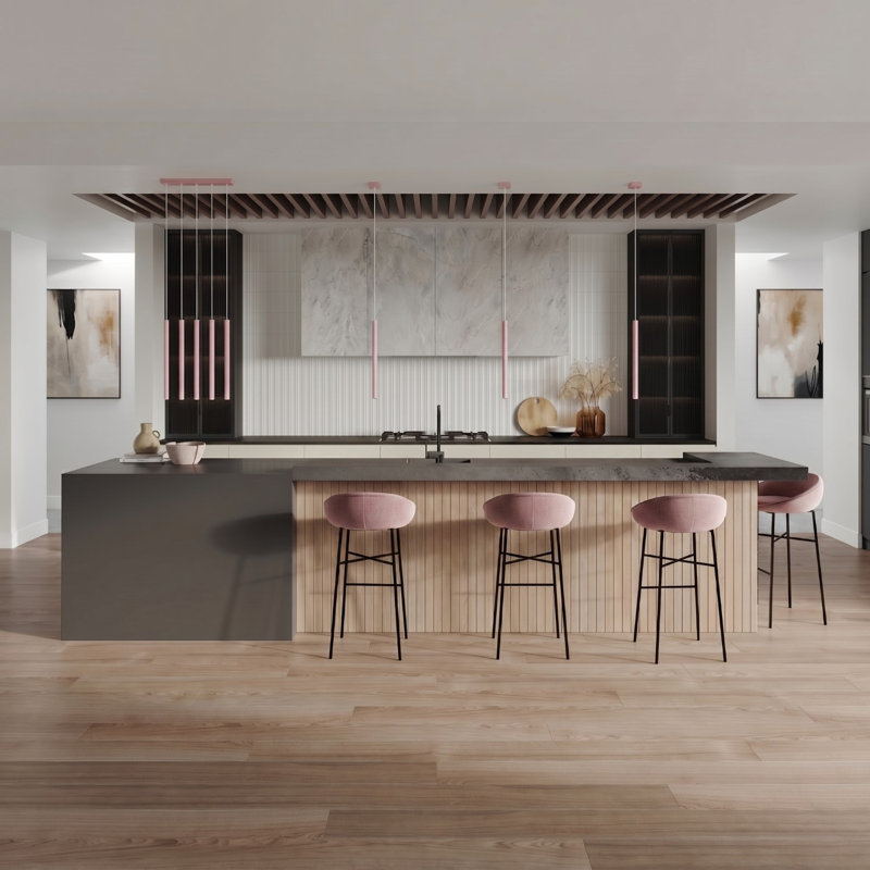 Pendant lamp Berthile 1 gold, 15x15x118 cm, Pink, 2 Lights