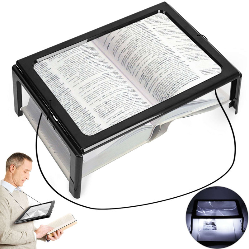 3X Magnifying Glass 4 LED Lighted Magnifier with Light and Foldable Stand for Hands Free Reading