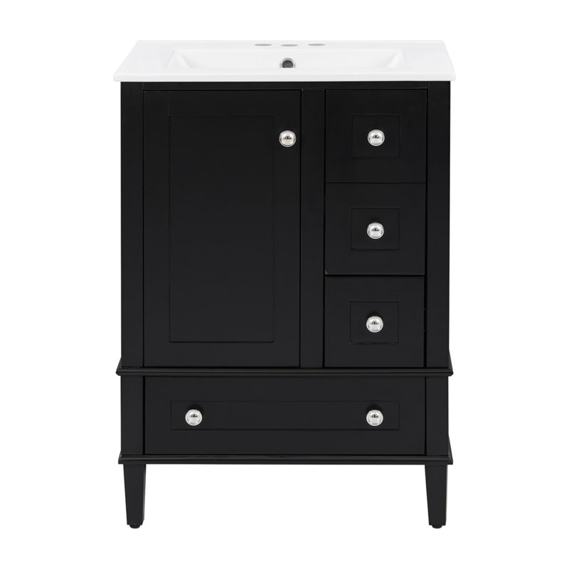 Meuble-lavabo de 24 po avec lavabo en céramique intégré, Noir, Nickel brossé
