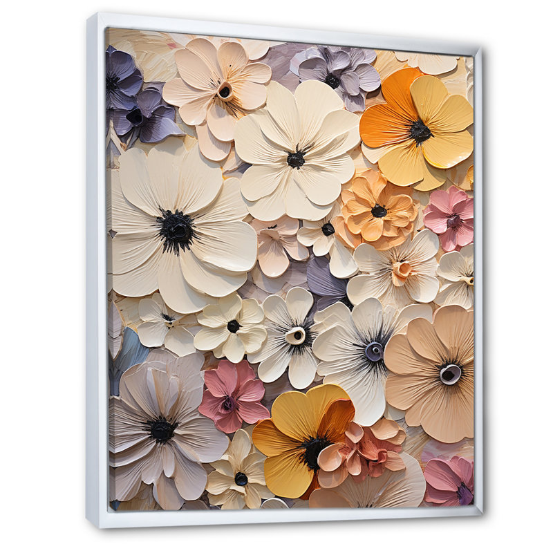 " Beige Minimalism Pansy Harmony ", White Floater Framed, 32" H x 16" W x 1" D