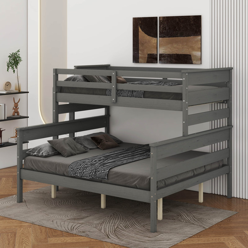 Twin XL Over Queen Bunk Bed With Ladder, Gray