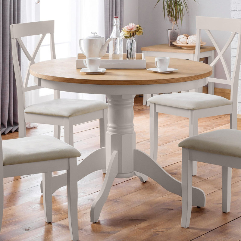 Conklin Round Solid Wood Base Dining Table, Grey