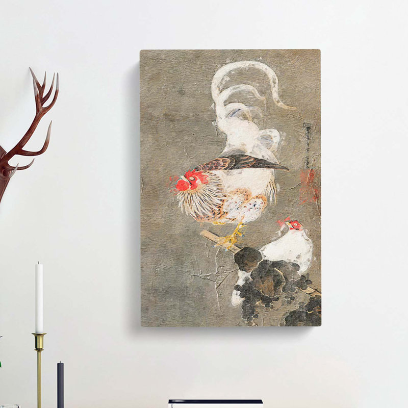 Hen And Rooster by Ito Jakuchu - Wrapped Canvas Painting, 50cm H x 35cm W x 3cm D