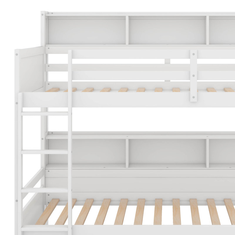 Bunk Bed With Built-In Shelves Beside Both Upper And Down Bed And Storage Drawer, White