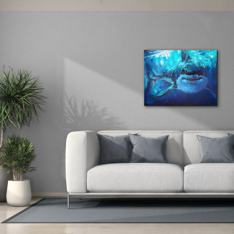 Art mural sur toile Epic Graffiti «Deep Blue Great White Shark» par Lindsay Kivi, H 26 po x l 34 po x P 1,5 po
