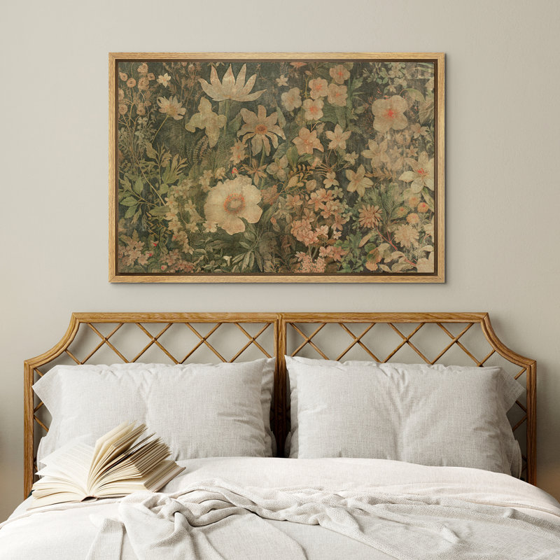 Wild Floral Illustrations Rustic French Countryside Bedroom Decor YUK68, 24" H x 36" W, Natural